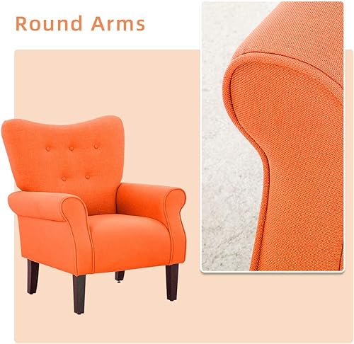 Miniatura 20 de YOLENY Silla con respaldo de ala de mediados de siglo, moderna silla de respaldo alto de tela tapizada con patas de madera, sofá individual tapizado