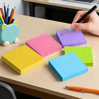 5 Pcs Sticky Notes Pack Square Memo Note Pads for Office Desk Study Planning Daily Writing Notes and Workspace(Multicolor)
