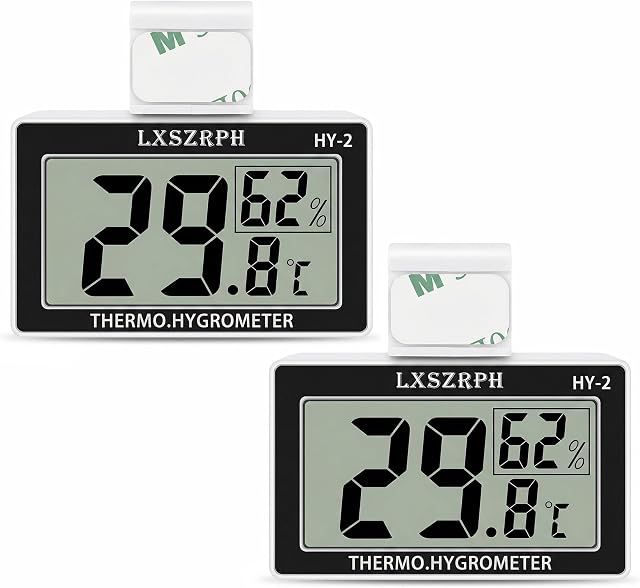 Thermomètre à reptile Hygromètre HD LCD Thermomètre numérique pour réservoir de reptile avec jauge d'humidité du compteur de température à crochet pour réservoir, terrariums, Vivarium (2packs)
