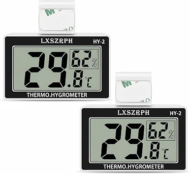 2packs Accurate Reptile Thermometer Hygrometer, SelfAdhesive Digital Temperature Humidity Meter with C/F Switch, Mini LCD Gauge for Terrarium Vivarium Bearded Dragon Tank Accessories 2packs