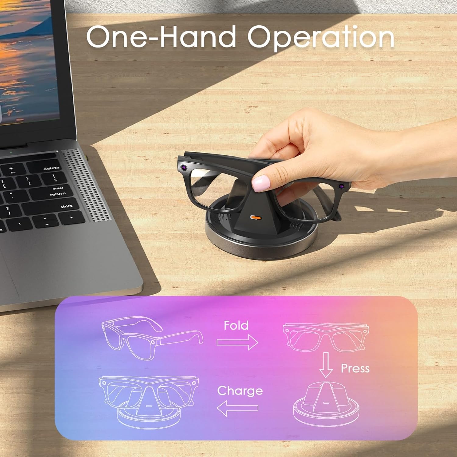 Charging Station for Meta Ray-Ban Glasses - 2,500mAh Portable Wayfarer, Skyler, Headliner Compact Charger, Compatible with Oakley Meta HSTN, LED Indicator (Space Gray - Battery Powered)