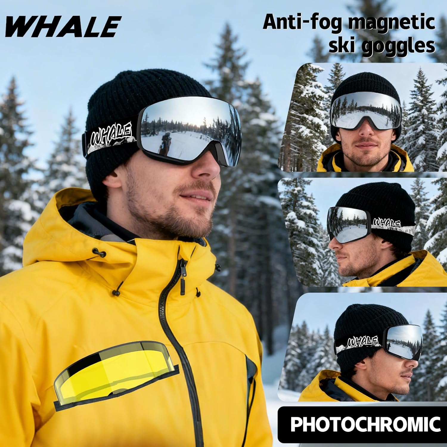 Whale Professional Ski Goggles Unisex Adult Snow Goggles Interchangeable Magnetic Replacement Lenses&Anti-Fog, Anti-UV400 - Image 3