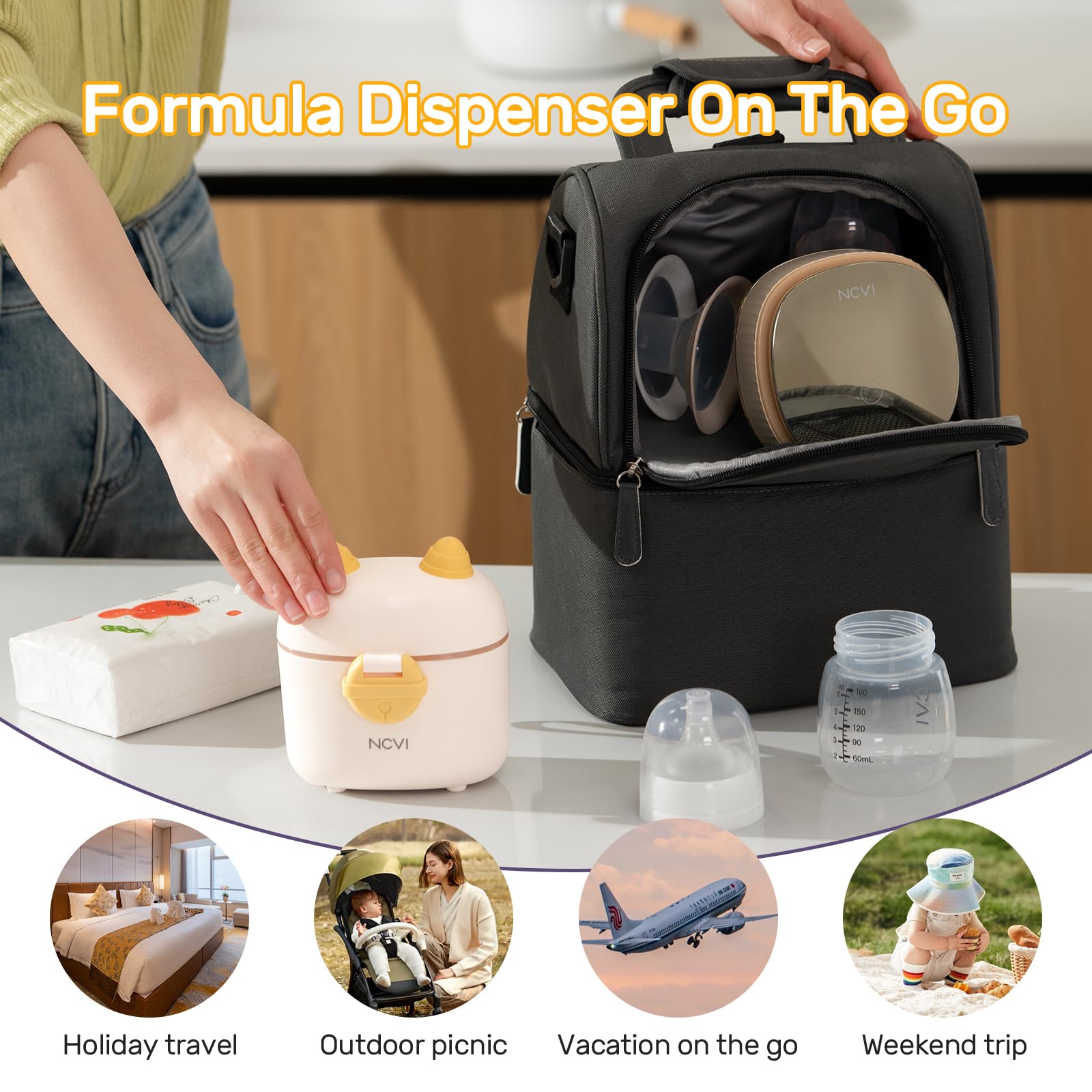 NCVI Baby Formula Dispenser On The Go, Formula Container to Go, Formula Holder for Travel, Outdoor Picnic with Baby Infant, Portable Container for Milk Powder, Snacks, Candy, Fruits (White, Sheep) 2