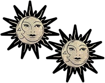 PASTEASE Festival Pasties - Nipple Covers for Festivals, Raves, Lingerie | Halloween Costume Accessory | Waterproof Gold Sun & Moon