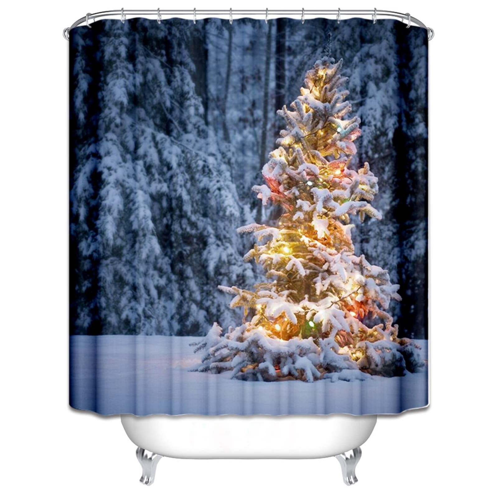 Rideau de douche pour baignoire blanc jaune motif sapin de Noël polyester