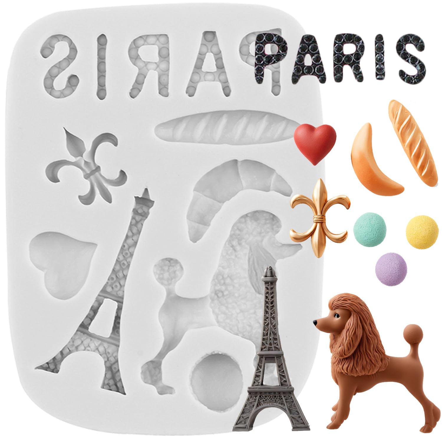 Sijiangmold I Love Paris Fondant Mould Eiffel Tower Poodle Silicone Moulds