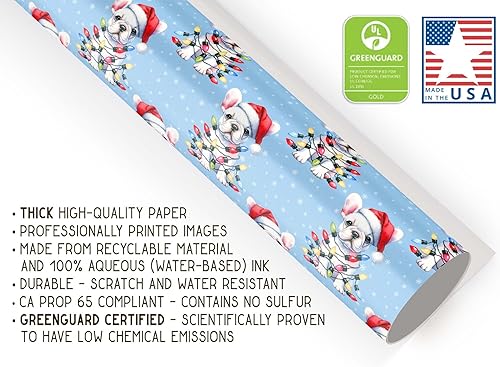 Miniatura 4 de Lindas luces de Navidad, papel de regalo de bulldog francés de Navidad, decoración de Navidad con temática de perro cachorro (rollo de 12 pies x 30