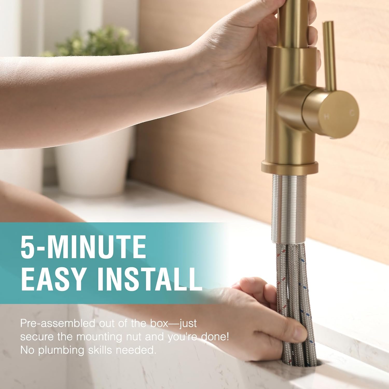 Modern Bar Sink Faucet for Kitchen Sink Single Handle with Pull Out Sprayer Hot and Cold Prep Sink Faucet Brushed Gold - Image 3