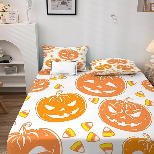 Miniatura 79 de Sábanas de Halloween tamaño individual – Juego de sábanas espeluznantes de calabaza murciélago para niños y niñas, juego de sábanas temáticas