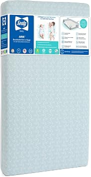 Sealy Baby 2 Stage Infant Crib Mattress Plus Toddler Bed Fit, Breathable, Resistant to Stain Cover, Dual Firmness & Lightweight, Firm Rest, Airie