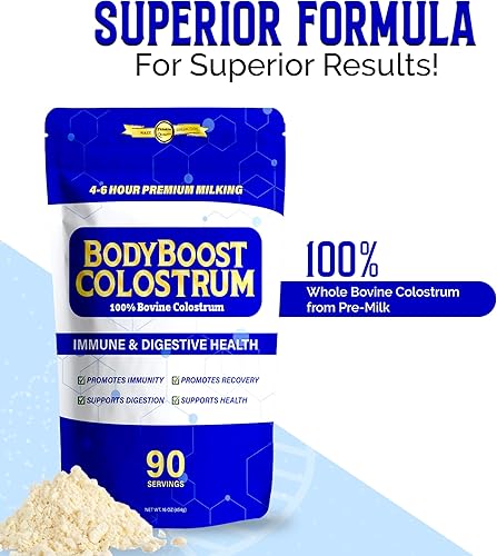 Vista 29 de BodyBoost Calostro entero, polvo de calostro 100% bovino, refuerzo inmunológico con inmunoglobulina y lactoferrina, calostro alimentado con pasto