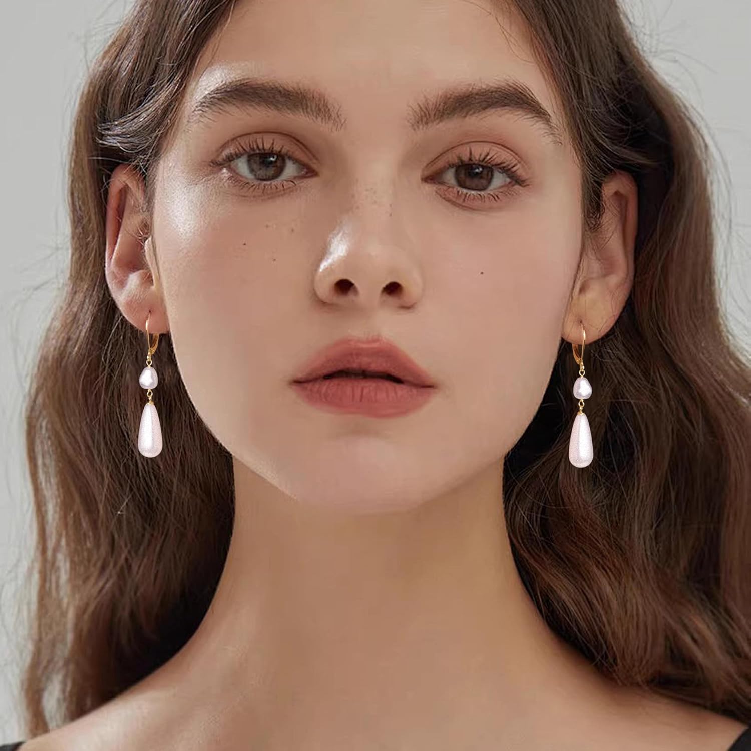 14K Gold Pearl Dangle Earrings for Women，925 Sterling Silver Double Pearl Drop Earrings，Leverback Irregular Pearl Hypoallergenic Earrings - Image 6