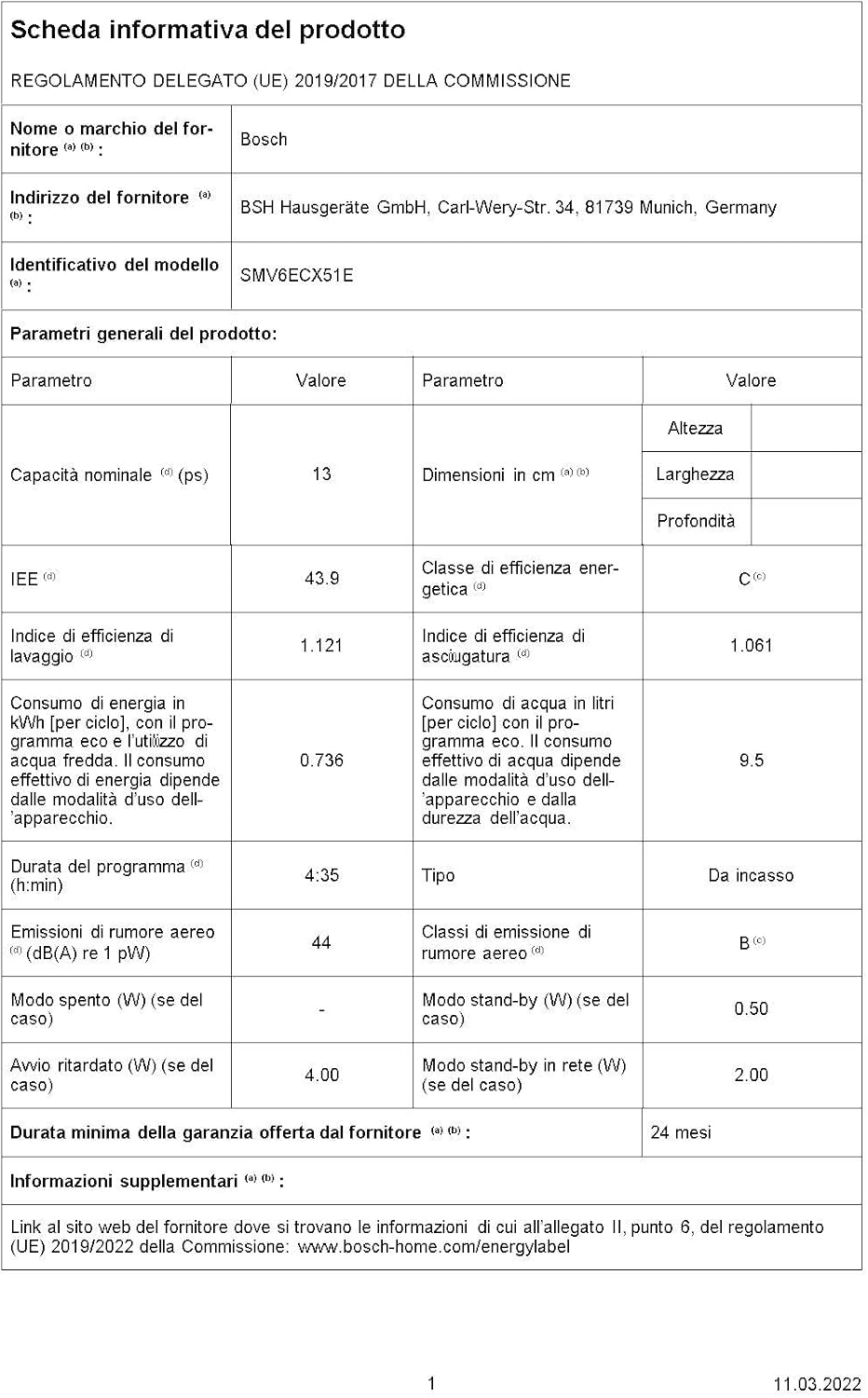 Bosch Elettrodomestici SMV6ECX51E Serie 6 Lavastoviglie a scomparsa totale, 81.5 x 55 x 59.8 cm [Classe di efficienza energetica C]
