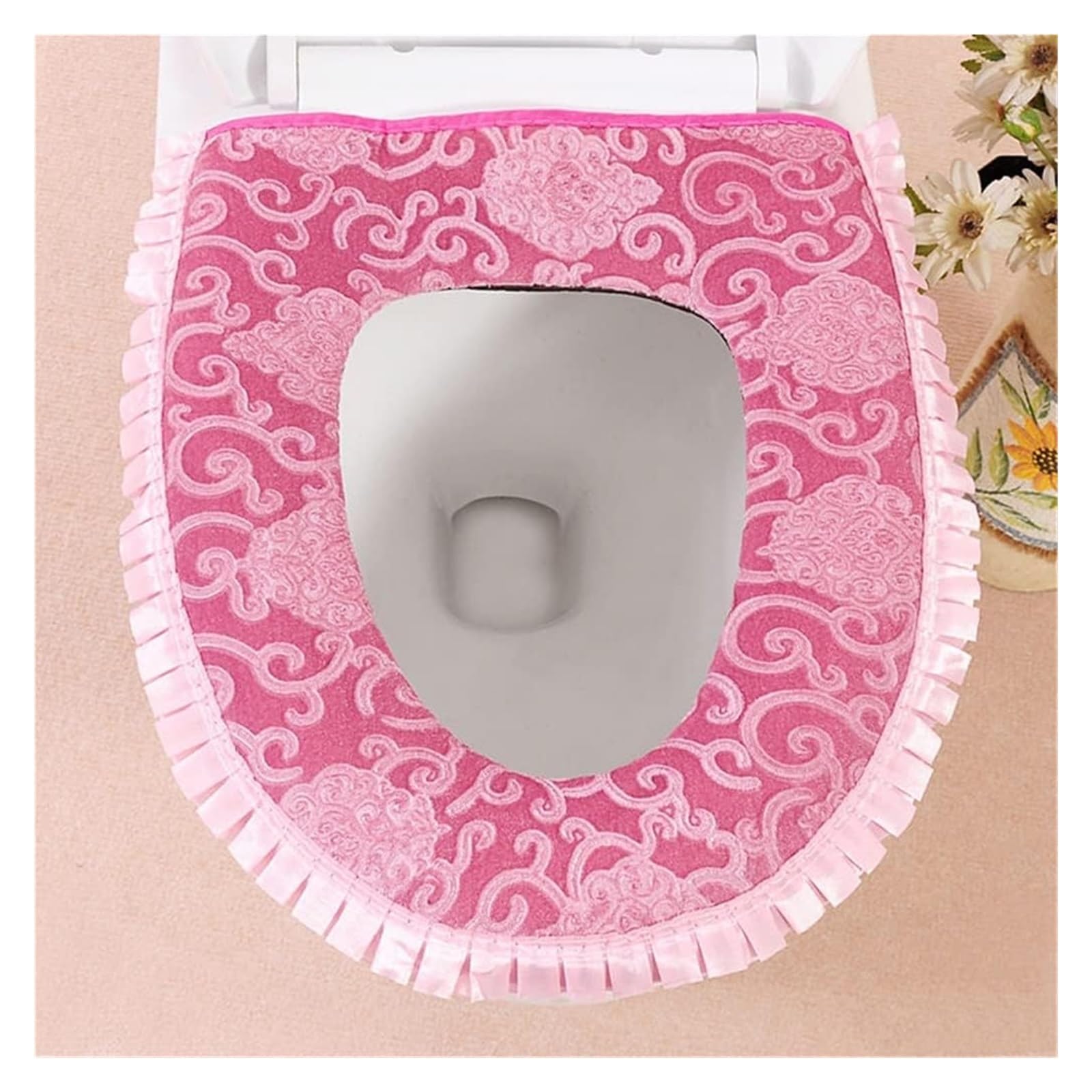 KFGISD CushionBathroom Toilet lid Toilet Washable Warm Cushion Cover Cushion Home Decoration ，Toilet Seat Covers(Roze)
