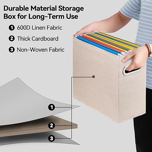 Miniatura 3 de Paquete de 4 cajas de almacenamiento de archivos plegables de tamaño carta, organizador de carpetas de archivos colgantes de tela, soporte portátil