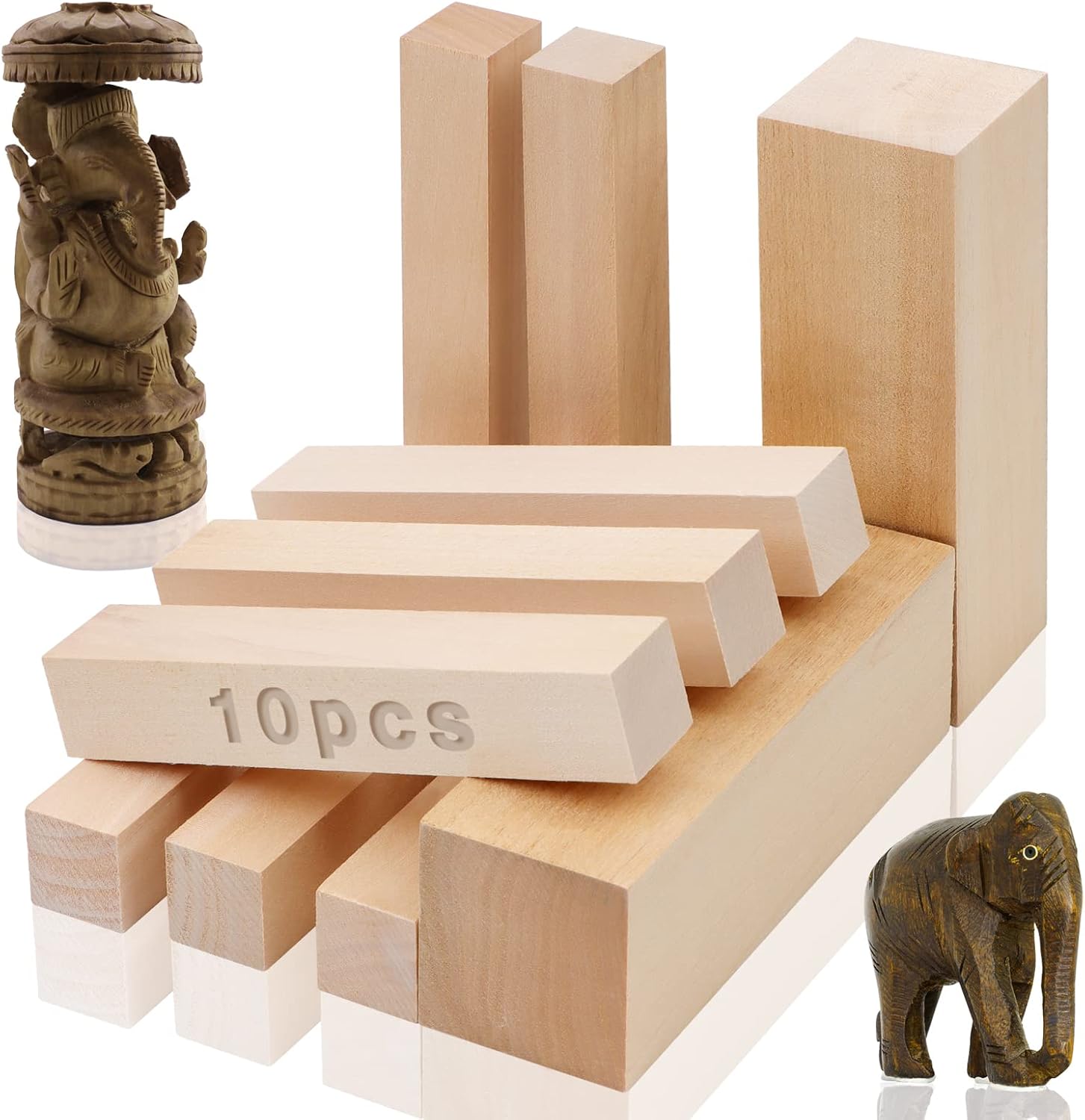 10Pcs Basswood Carving Blocks Kit Unfinished Natural Wood Blocks for
