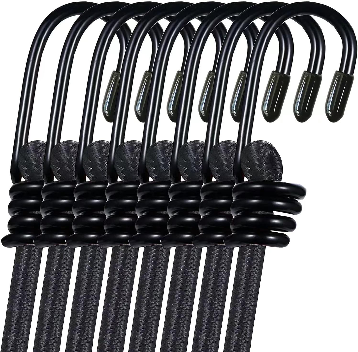 iCOMO 8 Pack Bungee Cord with Hooks, 24" Heavy Duty Bungee Cords with Durable Metal Hooks, Bungee Cords Heavy Duty Outdoor - Black