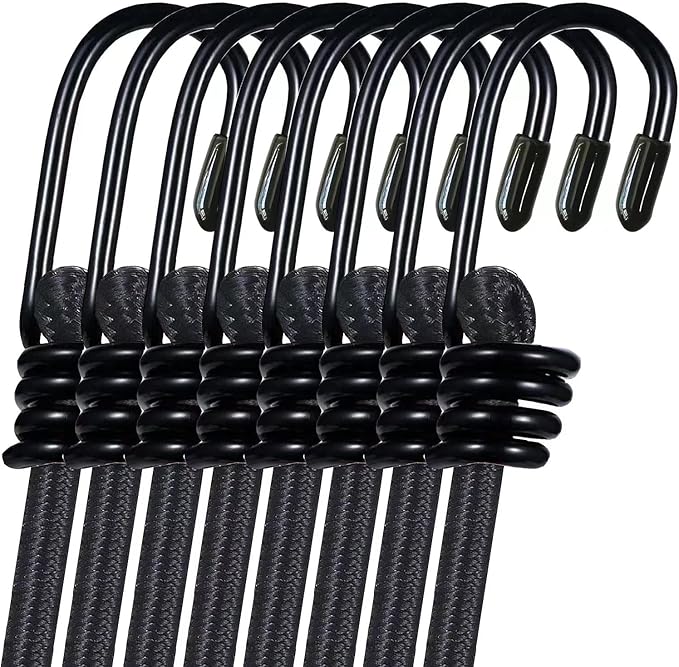 8 Pack Bungee Cord with Hooks, 24" Heavy Duty Bungee Cords with