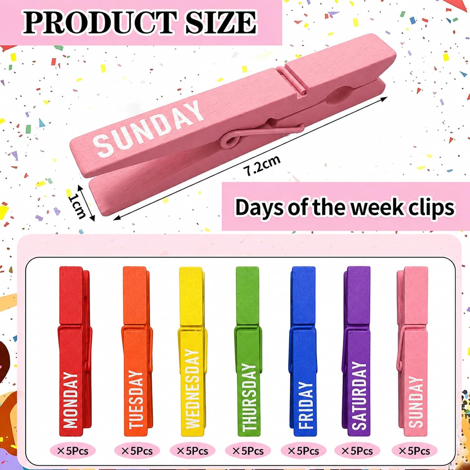 35 Pieces Days of The Week Clips Wooden Clothes Pins Monday Through Sunday Weekly Clothes Organizer for Back to School Morning Organization