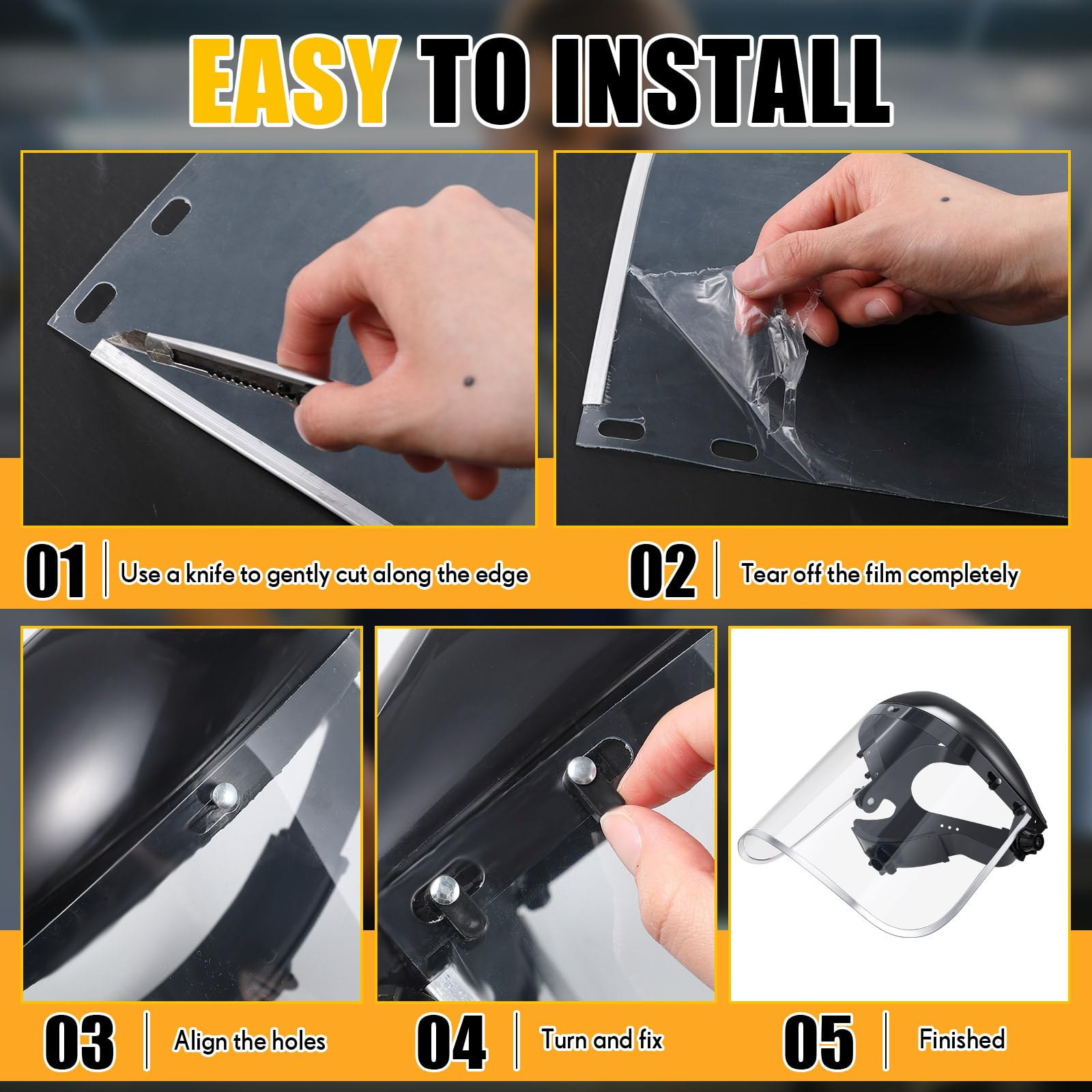 Kingdder 6 viseras de repuesto para la cara, resistentes a la seguridad, transparentes, para moler y cortar (PET, borde de aluminio)