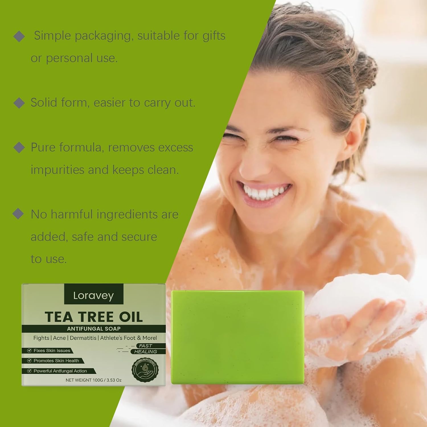 Antifungal Relief Soap Bar, New Tea Tree Oil Soap, Natural Foot & Body Soaps for Skin,Addresses Foot Discomfort,Cleans Pores,Gently Exfoliating Bar Soap for Men & Women,100g/3.52oz (2, 3.5Oz)