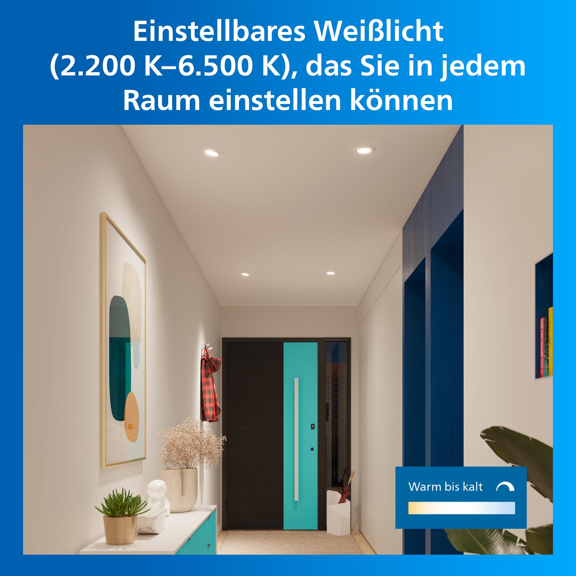 Philips Smart Lighting GU10-Deckenleuchten-Set, 4er-Pack, Weiß und Farbe Einstellbar, Komplettlösung, Schwenkbarer Kopf, Dimmbar, App-Steuerung, Sprachsteuerung, Weiß