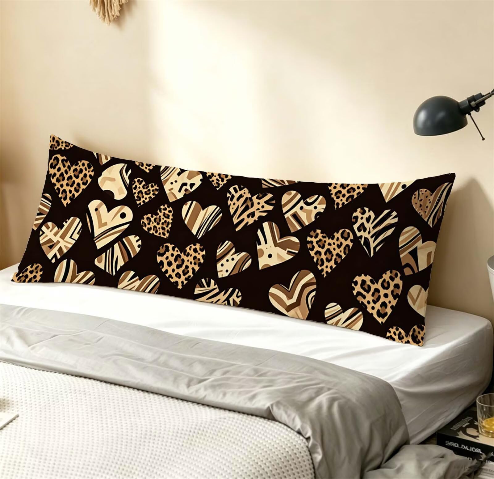Nero-2 Federe Cuscino Letto 50 x 150 cm, Grande Cuscini per Divano Lino, | Doppia Faccia Stampa, Stampa leopardata Fodera per Cuscino Decorativa, con Cerniera, Cuscino Dormire Sul Fianco j-186