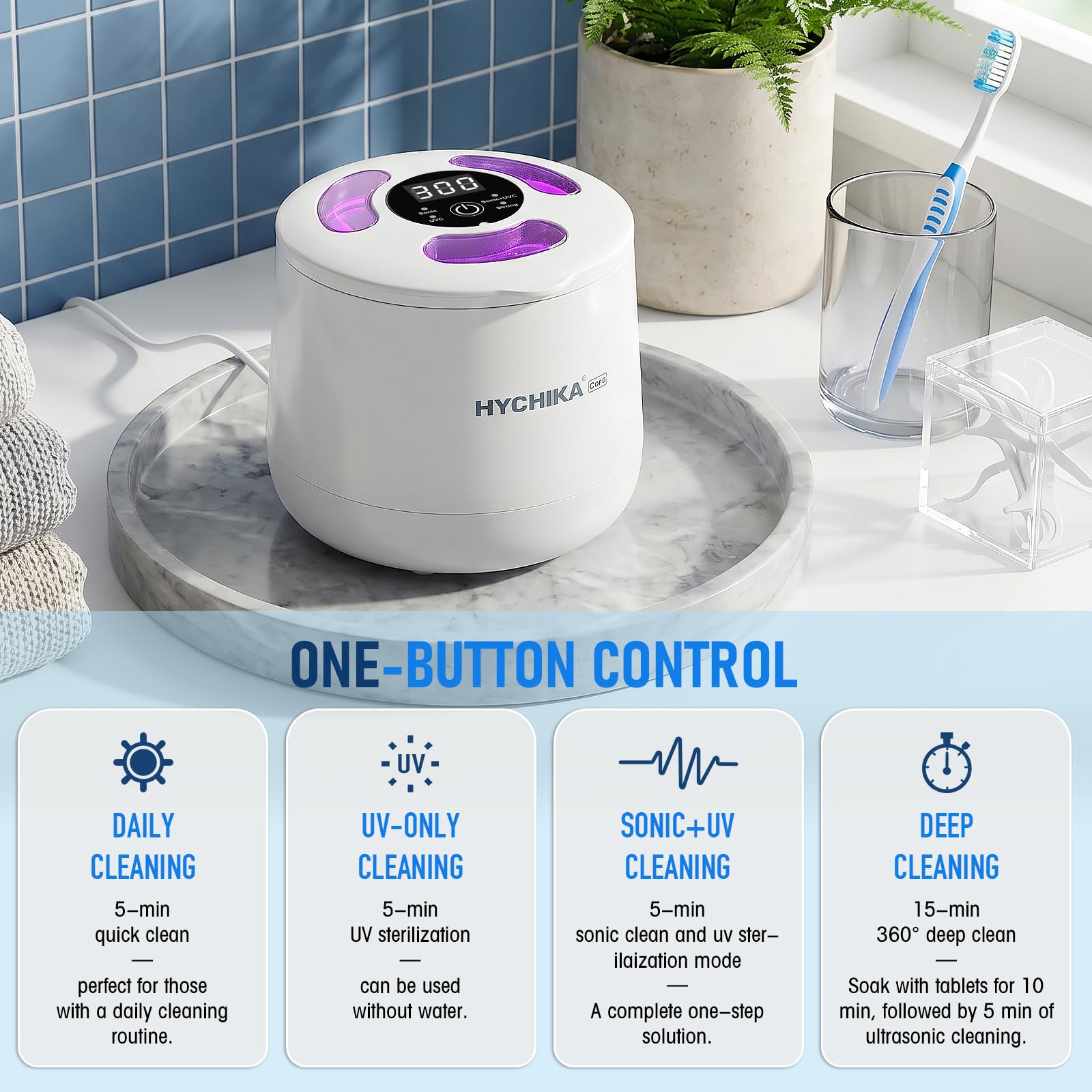 Nettoyeur Ultrasons avec Stérilisation par UV,Haute Fréquence 45kHz Ultrasonic Cleaner,4 Modes,Affichage numérique HD,200 ml,pour Dentaires, Appareils de Contention, Gouttières de Nuit etc.,Blanc