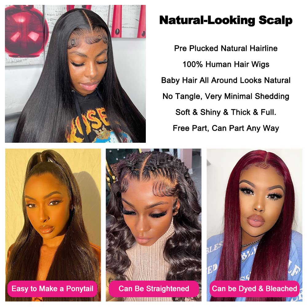 mengkai 20 Inch 13x4 Lace Front Wigs Human Hair Straight HD Transparent Lace Front Wig Human Hair Pre Plucked Brazilian Virgin Lace Frontal Wigs for Black Women 20 Inch Glueless Wigs Human Hair