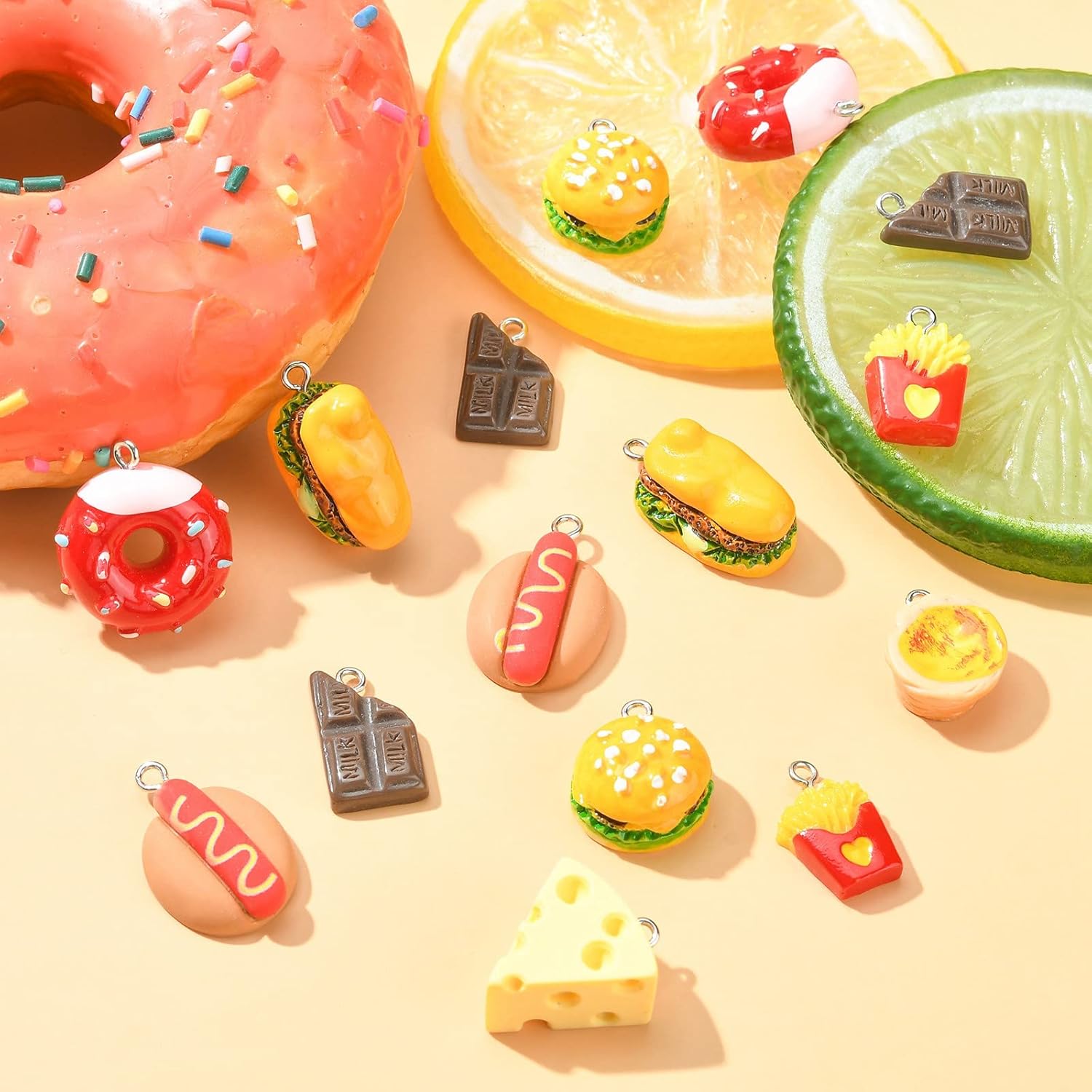 KitBeads 40pcs 8 Styles Resin Food Charms - Cute Chocolate, Cheese & Doughnut Opaque Fast Food Charms for Jewelry Making - Image 4