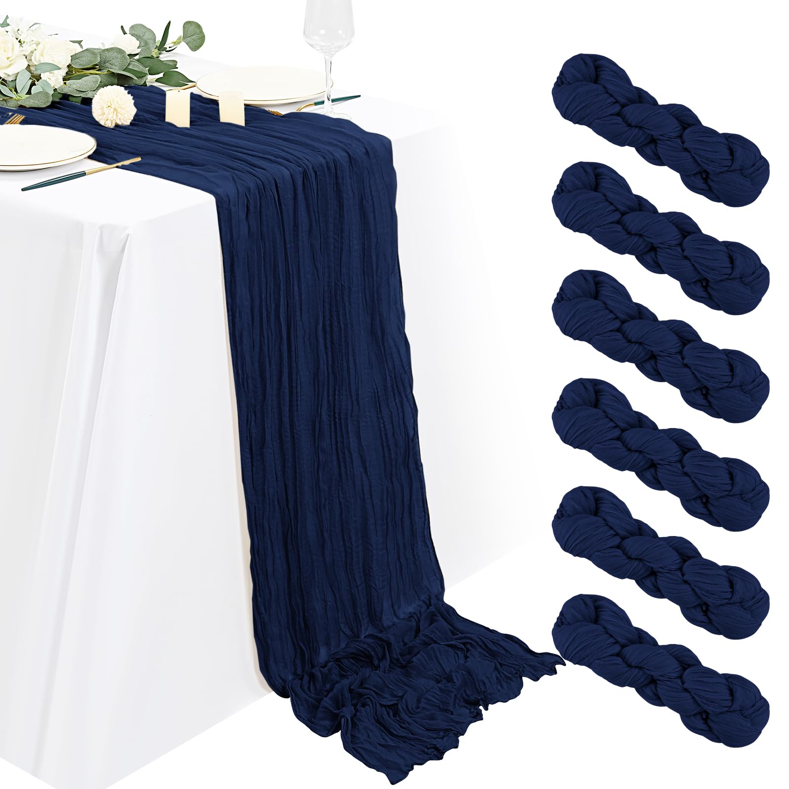 6 Packs Navy Blue Cheesecloth Table Runners Cheesecloth Table Runner Gauze Rustic Boho Table Runner for Wedding Bridal Shower Birthday Party Table Decoration(90x180cm)