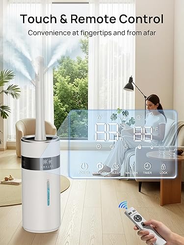 Miniatura 3 de Humidificador de 40.6 fl ozh para dormitorio de hasta 2000 pies cuadrados, humidificador de tanque grande de 4.8 galones18 L, humedad personalizada