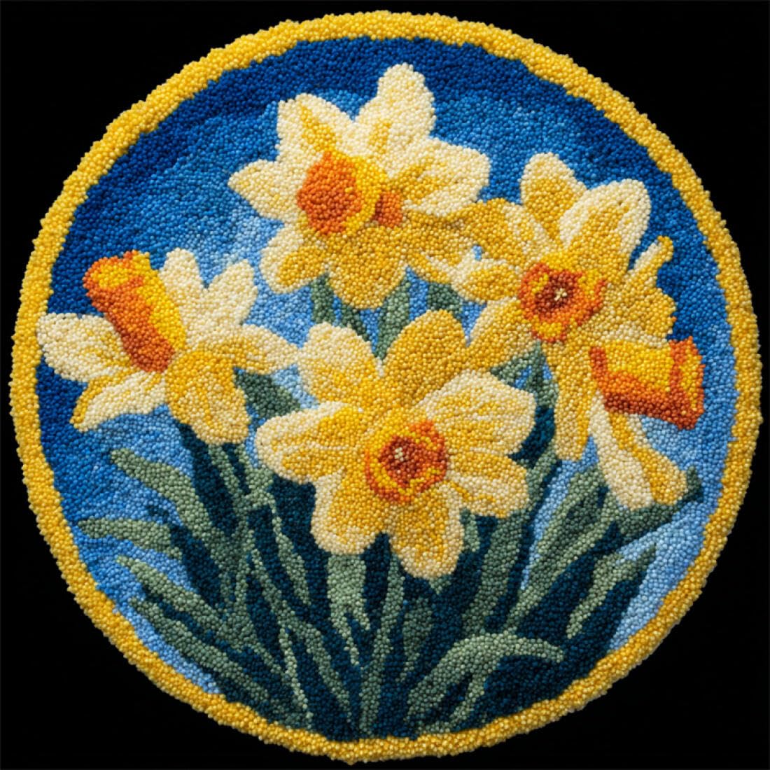 Rqwybcaxn DIY Latch Hook Rug Kit for Teens Embroidery Kit Cartoon Flowers 80x80cm Round Tapestry with Crochet Hook Study Craft Gift