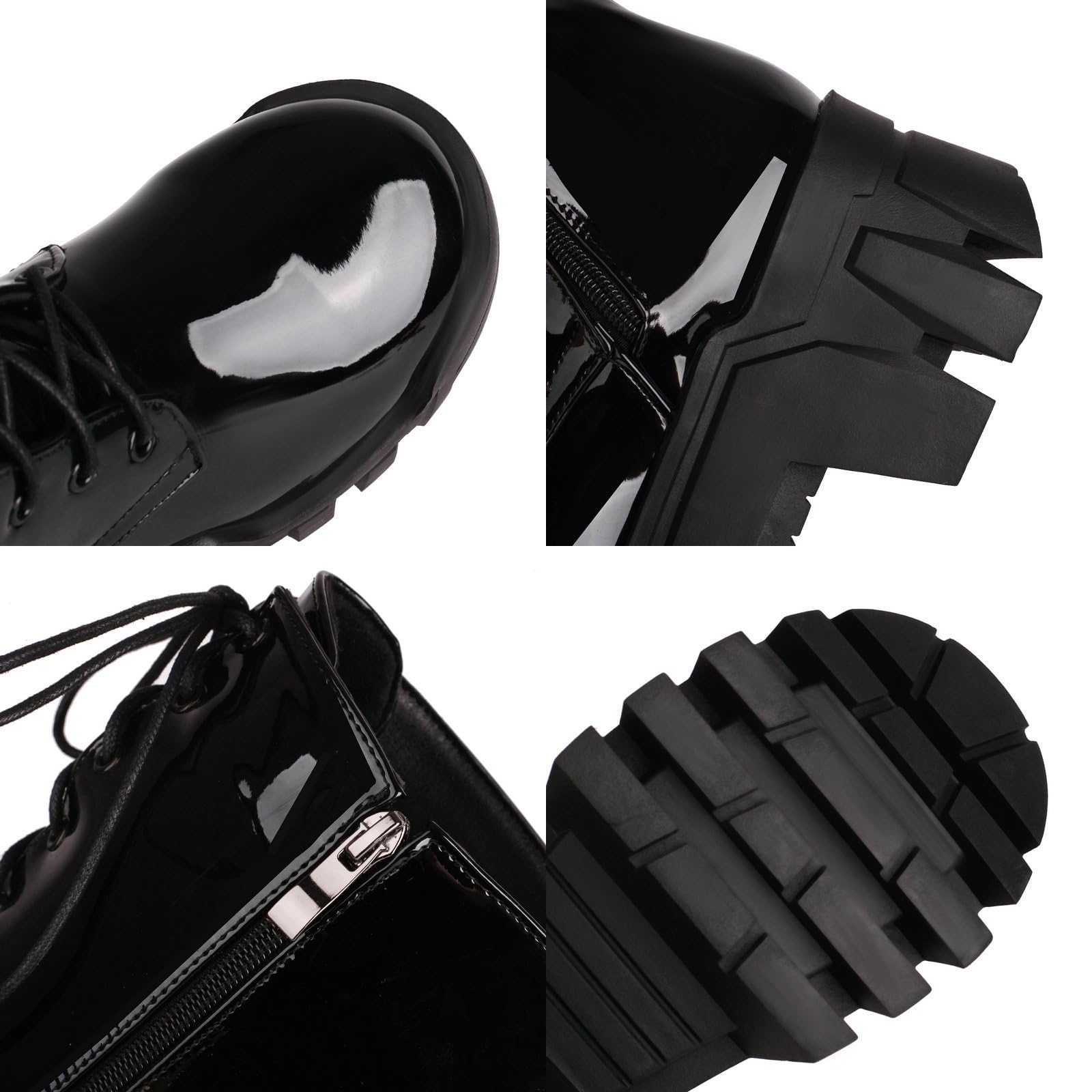 Botas Altas hasta la Rodilla para Mujer Plataforma Grueso Tacón Botas largas Cremallera con Cordones Botas de Combate de Motocicleta