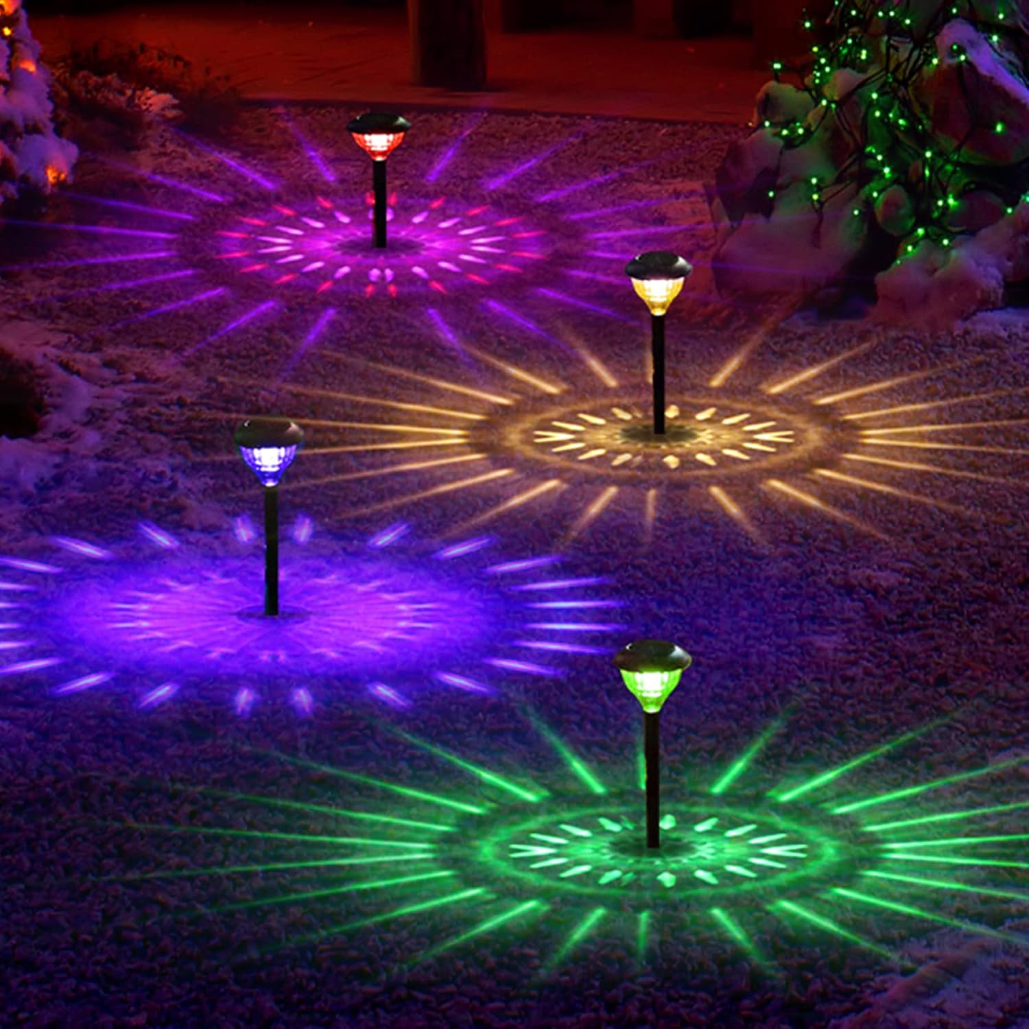 Solar Color Changing Lights Waterproof IP67 - LED Outdoor Pathway Lighting Decorative Garden Landscape Path Lights Ground Spotlights Warm Light LED Luce Solares for Street Walkway Sidewalk 2pcs