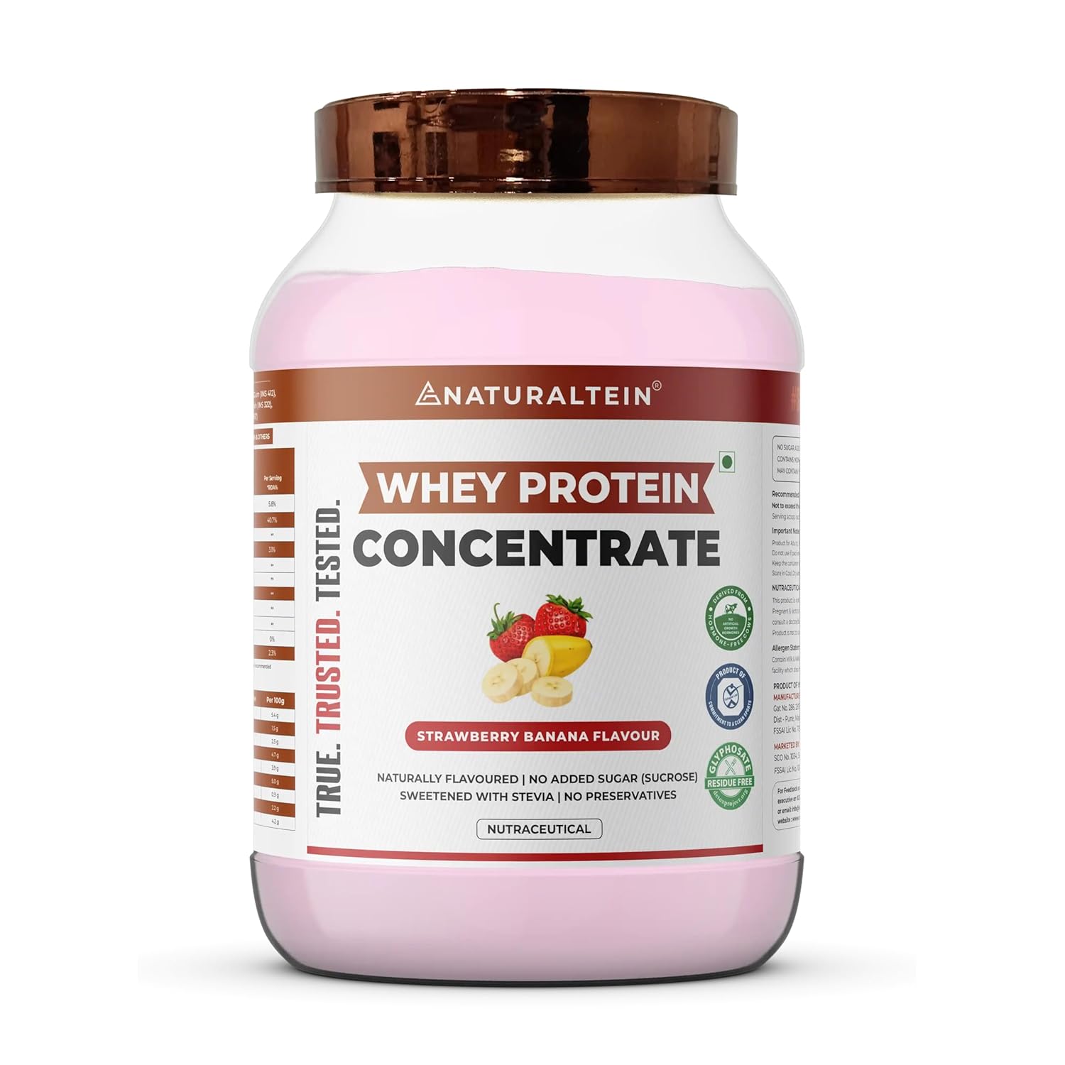 NATURALTEIN Natural Whey Protein Concentrate Strawberry Banana 1 kg (Naturally flavored, Non