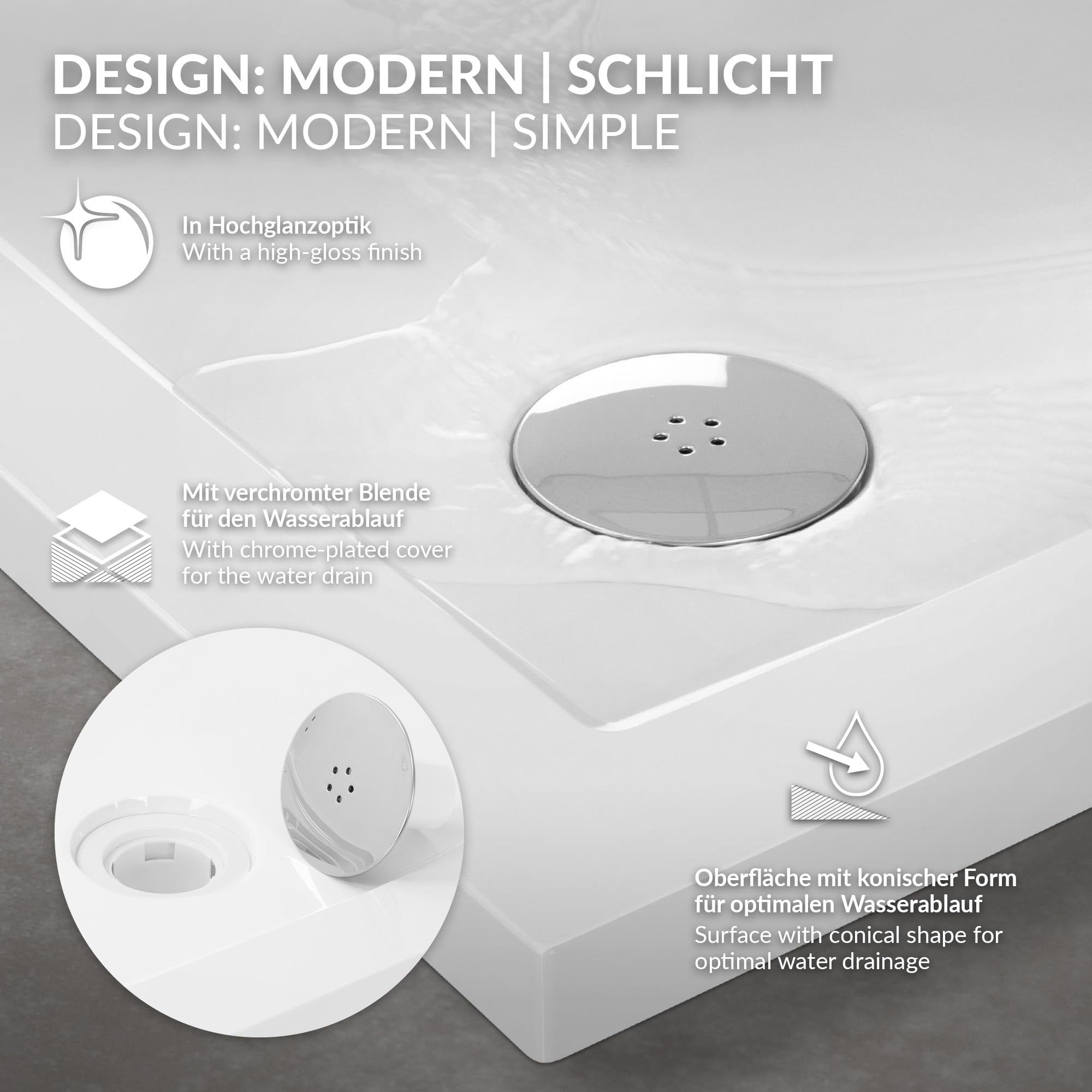 LuxeBath Piatto Doccia Semicircolare 80x80 cm Slim, Salvaspazio, in SMC, Ultra Piatto, Altezza 40 mm, Bianco, Raggio 55 cm, con Piletta e Sifone, Gruppo di Scarico Completo 3 Modalita di Installazione