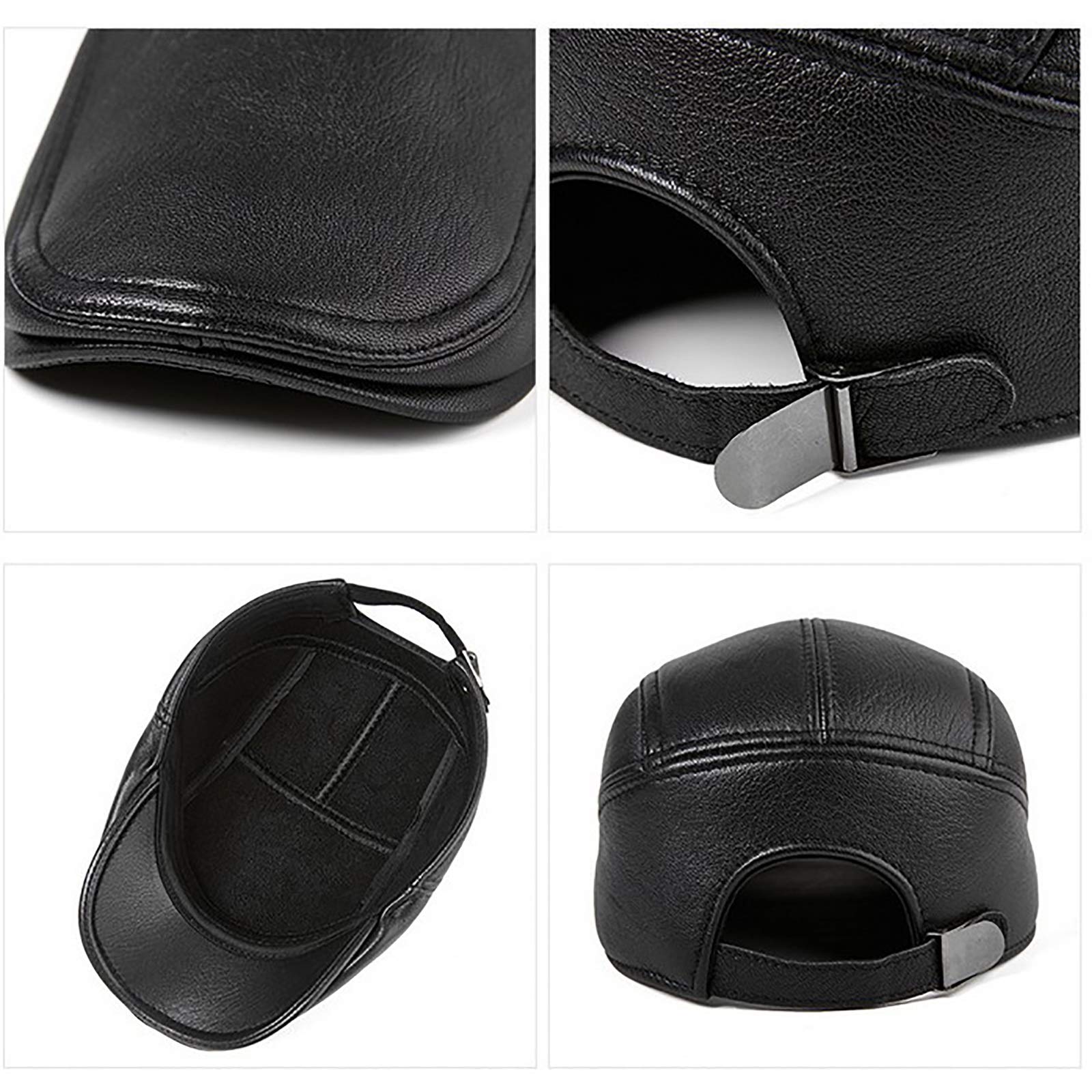 G&F Cappello Strillone Pelle Vera Berretto Uomini Cappellino Gatsby Pelle Pecora Cappello Piatto Bakerboy Inverno