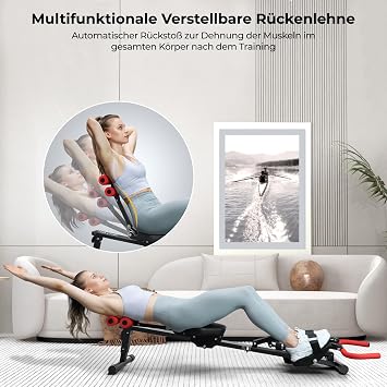 Rudergerät für Zuhause Micyox Hydraulisches Fitness-Rudergerät mit 12 Widerstandsstufen Multifunktionaler Rückenlehne Micyox Heimtrainer Fahrrad Klappbar mit LCD-Display