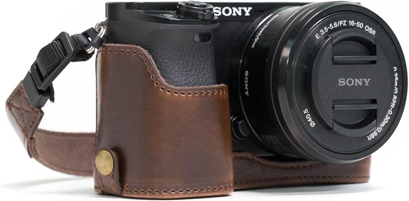 MegaGear Ever Ready Leather Camera Half Case compatible with Sony Alpha A6300, A6000