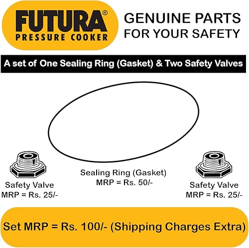 Miniatura 2 de Hawkins Junta de goma Futura para olla a presión alta de 4L - 7L y 2 unidades de válvula de seguridad Futura (negro)