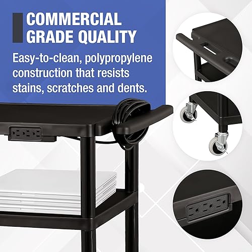 Vista 11 de Norwood Commercial Furniture - Carrito AV móvil de 2 niveles con ruedas, presentación rodante y carrito multimedia sobre ruedas, color negro