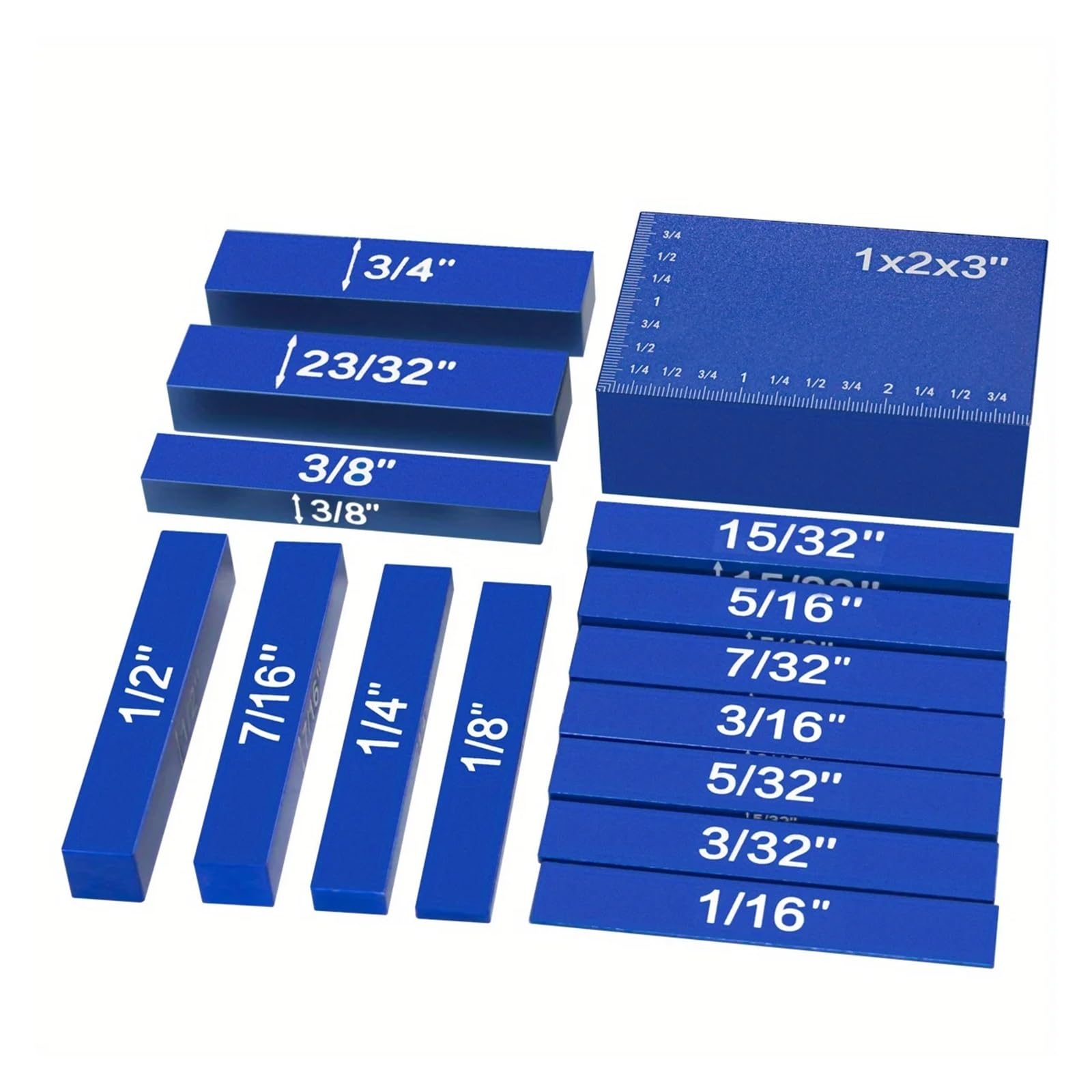 Set di blocchetti misura da 9/15 pezzi, in alluminio con misure metriche/pollici, barre montaggio, portatili, strumento misurazione per officina meccanica(15pcs Blue Inch)
