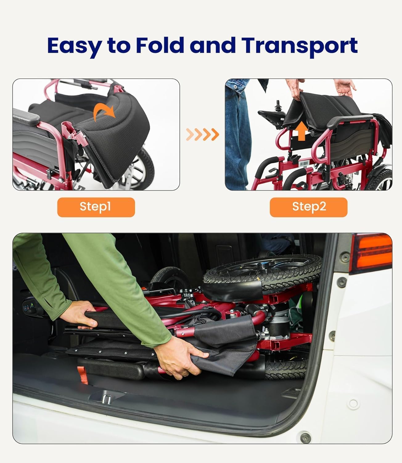 VOCIC V56 Silla de ruedas electrica plegable ligera 150KG,30KM silla ruedas electrico estable con neumáticos de goma 40CM para todos los terrenos,Aprobado por la aerolínea,Garantía de 5 años (Rojo)