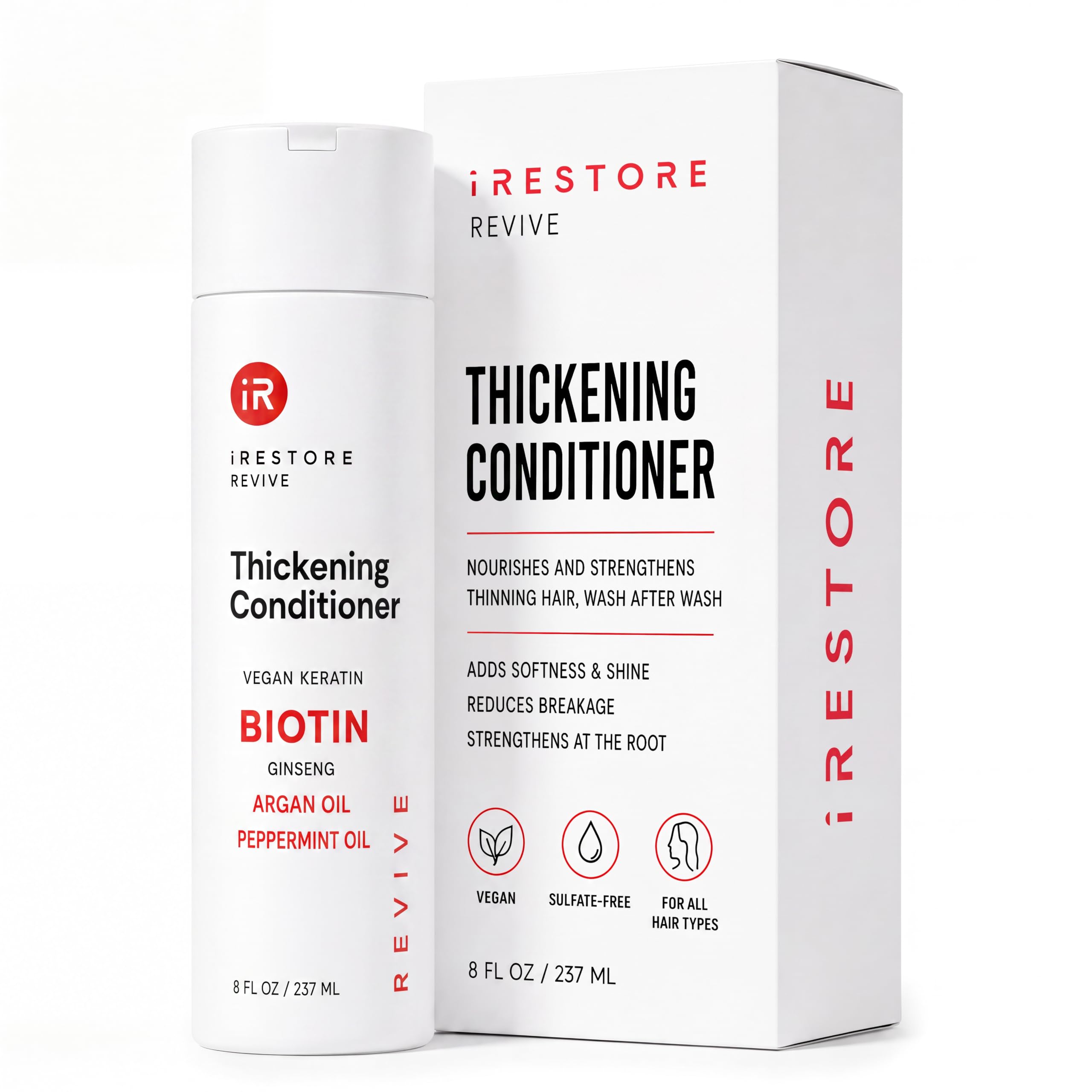 iRESTORE Biotin Hair Conditioner for Damaged Dry Hair - Good for Fine Hair Growth, Volumizing Thickening Conditioner with Ginseng & Argan Oil to Moisturize, Pair With Hair Loss Shampoo