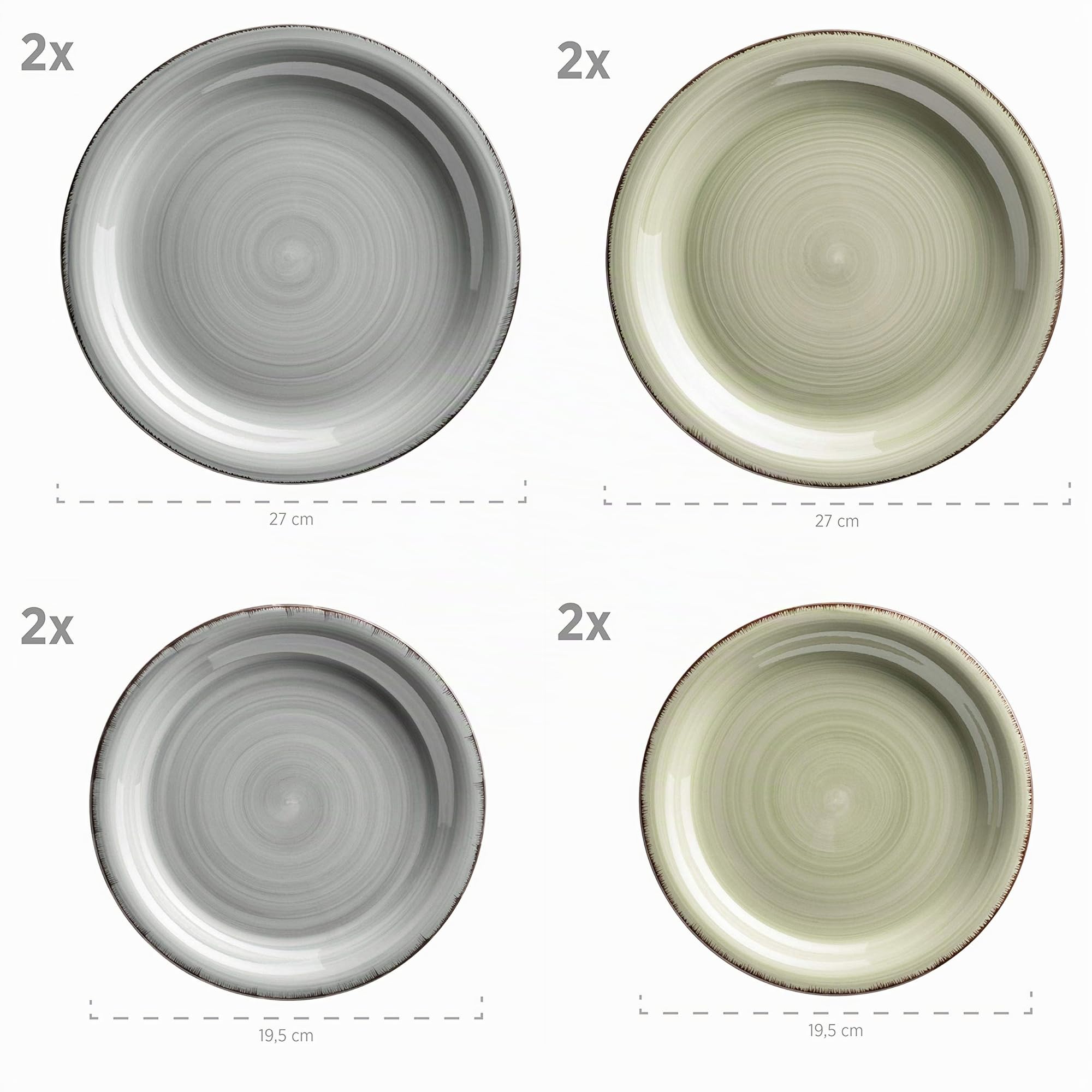 MÄSER 931603 Bel Tempo II Service de table vintage 16 pièces pour 4 personnes en céramique peinte à la main Bleu fumé/vert