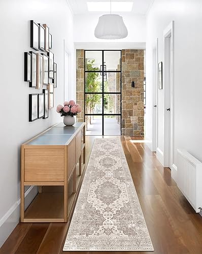 Miniatura 2 de Alfombra de pasillo lavable a máquina, 2 x 8 pies, alfombra de entrada para pasillo, alfombra bohemia de inspiración vintage, marfilenvejecido