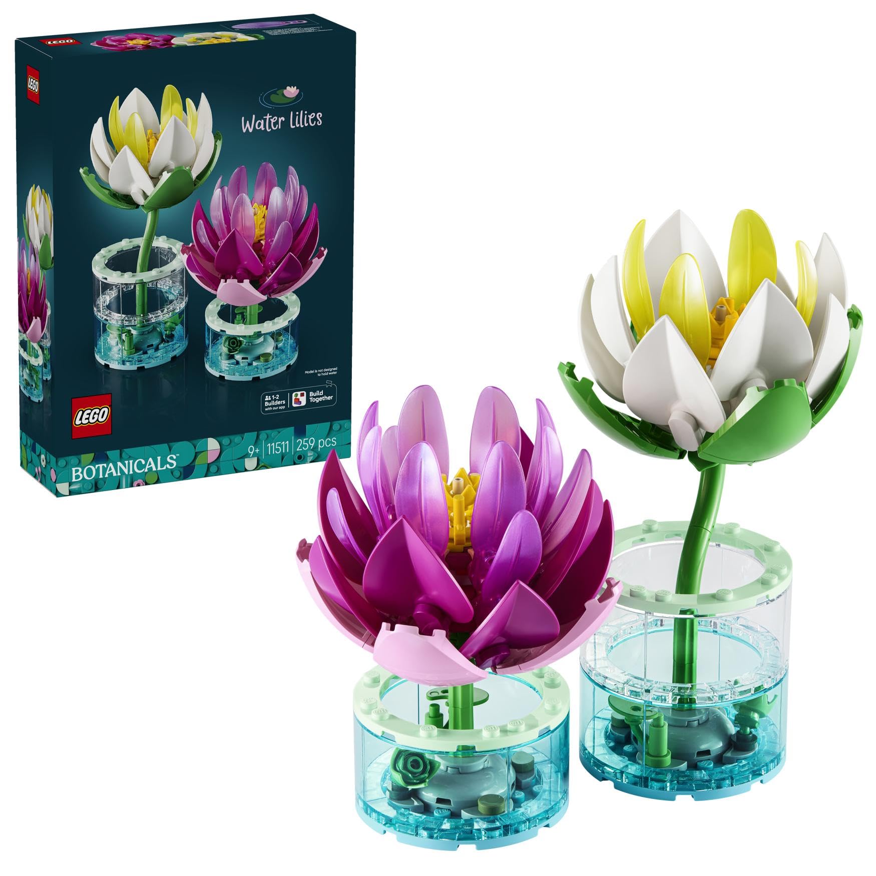 LEGO Botanicals Les Nénuphars - Set de Fleurs Artificielles - Fausses Plantes en Pot dans Vases Transparents - Décoration DIY pour Chambre d'enfant - Cadeau pour Fille dès 9 Ans ou Adulte 11511