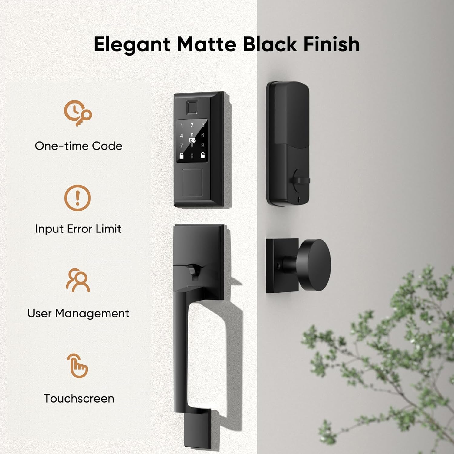 Fingerprint Smart Lock & Front Door knob Set, Keyless Entry Door Lock with Handle, Auto-Lock, Smart Front Door Lock Set, Bluetooth APP Control, Touchscreen Keypad, Easy Install,Matte Black