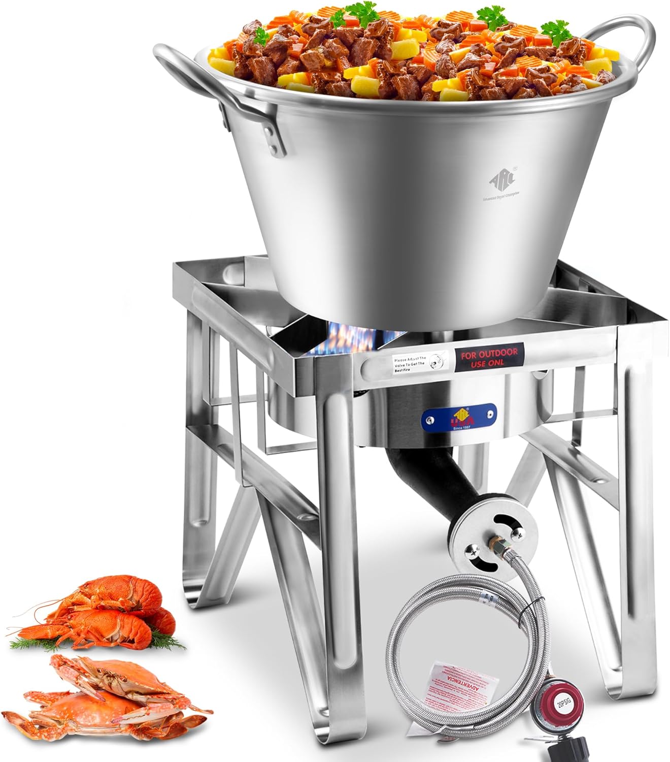 ARC Stainless Steel Mexican Cazo Para Carnitas With 200,000 BTU Propane Stove,Great for Carnitas, Braising, Seafood Boiling, Inoxidable Wok comal Fry,For Outdoor Cooking (69QT)